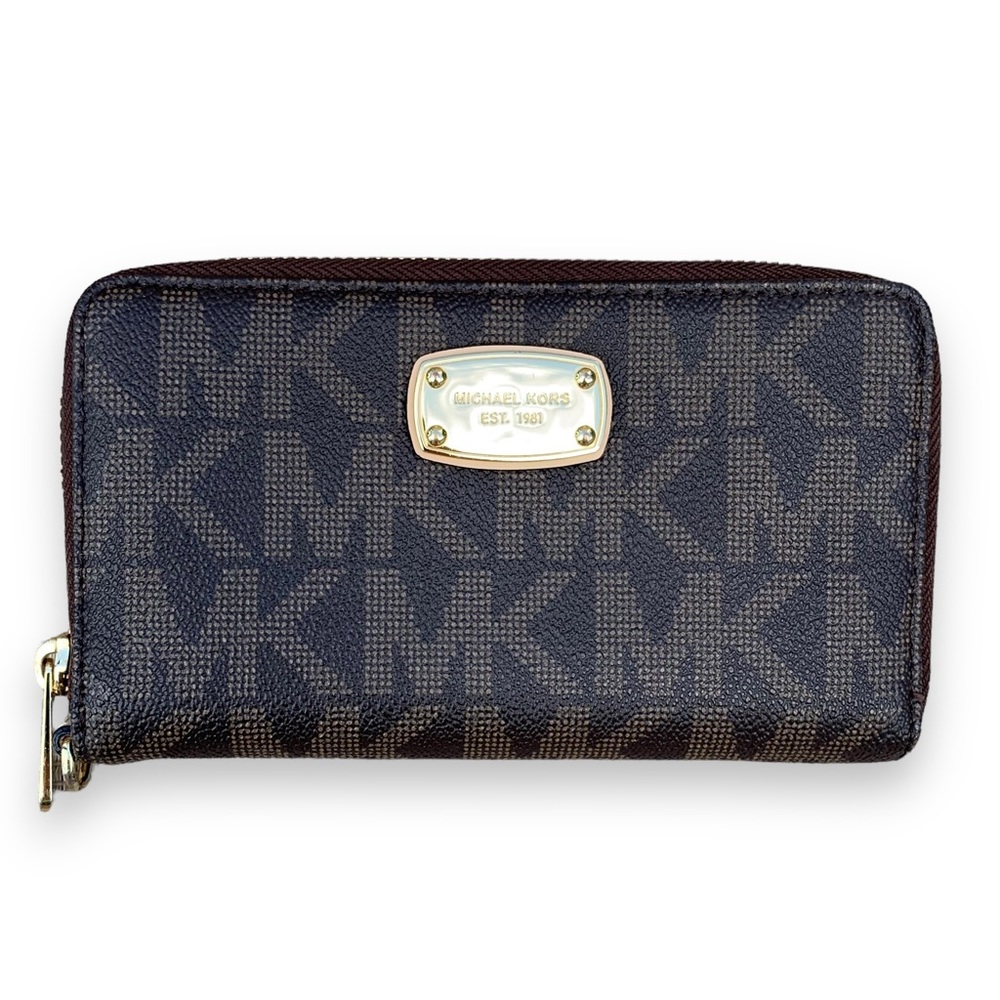 Michael Kors Signature Brown Large Logo Zip Around Wallet